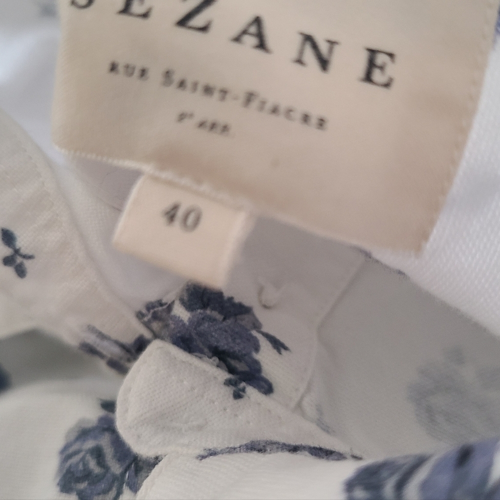 Sezane Cream Floral Button-Front Top with Blue Print - Picture 5 of 6